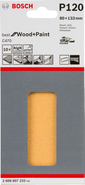 Bosch - Best for  Serisi Ahşap Zımpara 80 x 133 mm 120 kum 6 Delik 2608607232