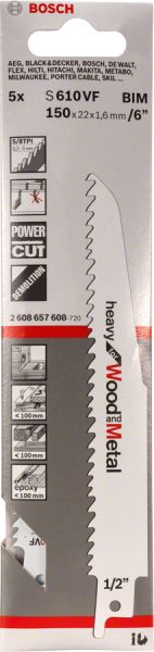 Bosch - Heavy Serisi Ahşap Ve Metal için Panter Testere Bıçağı S 610 VF - 5'li 2608657608
