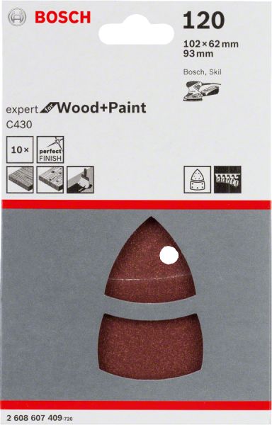 Bosch - Expert for Serisi Ahşap Zımpara 102x62 93x93 mm 120 kum 2608607409