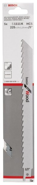 Bosch - Basic Serisi Ahşap için Panter Testere Bıçağı S 1111 K - 5'li 2608650678