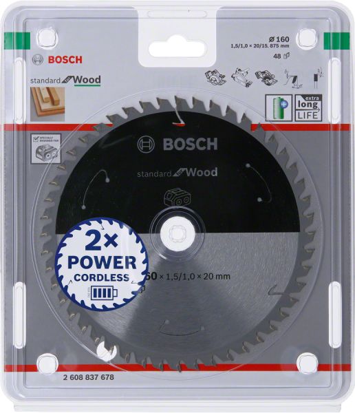 Bosch - Standard for Serisi Ahşap için Akülü Daire Testere Bıçağı 160*20 mm 48 Diş 2608837678