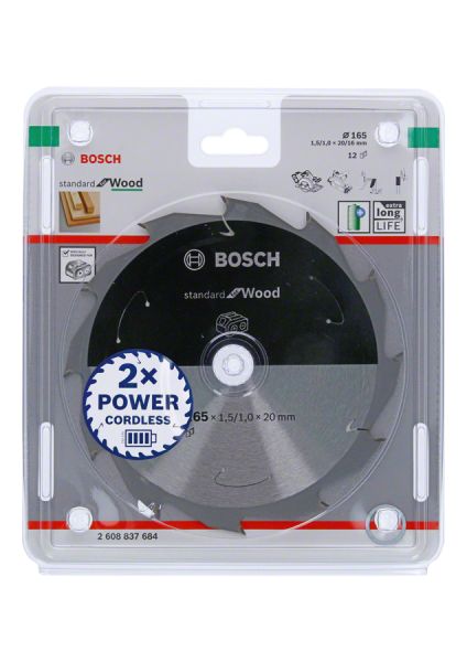 Bosch - Standard for Serisi Ahşap için Akülü Daire Testere Bıçağı 165*20 mm 12 Diş 2608837684