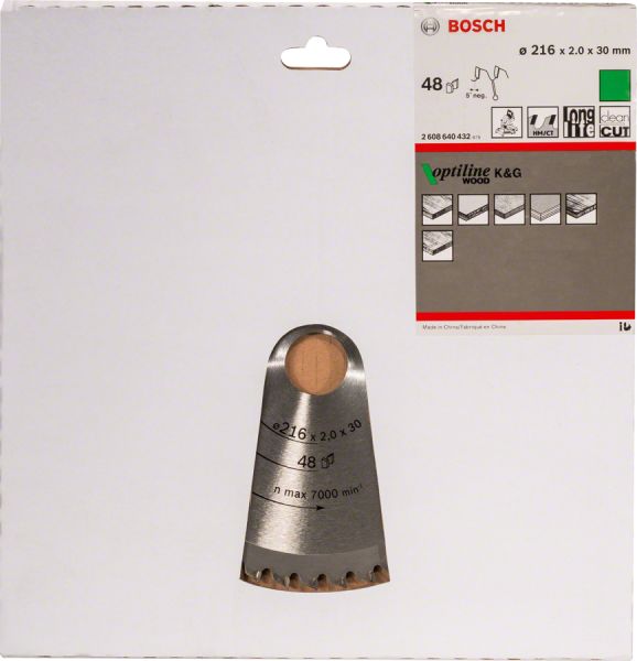 Bosch - Optiline Serisi Ahşap için Daire Testere Bıçağı B 216x30 mm-48 Diş 2608640432