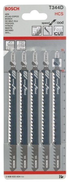 Bosch - Hızlı Kesim Serisi Ahşap İçin T 344 D Dekupaj Testeresi Bıçağı - 5'Li Paket 2608633A34