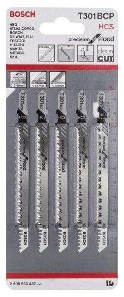 Bosch - Hassas Kesim Serisi Ahşap İçin T 301 BCP Dekupaj Testeresi Bıçağı - 5'Li Paket 2608633A37