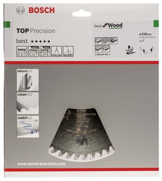 Bosch - Best Serisi Hassas Kesim Ahşap için Daire Testere Bıçağı 216*30 mm 48 Diş 2608642101