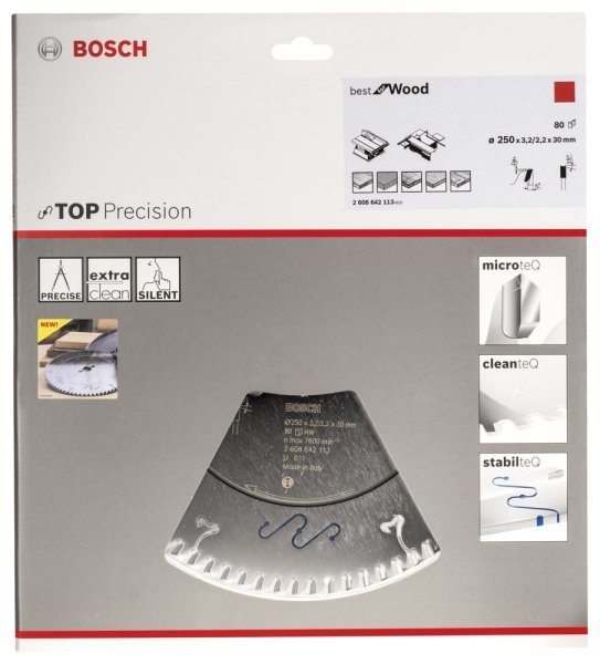 Bosch - Best Serisi Hassas Kesim Ahşap için Daire Testere Bıçağı 250*30 mm 80 Diş 2608642113