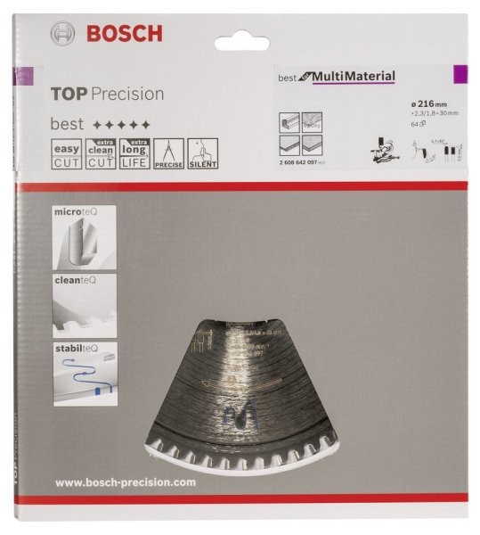 Bosch - Best Serisi Hassas Kesim Çoklu Malzeme için Daire Testere Bıçağı 216*30 mm 64 Diş 2608642097