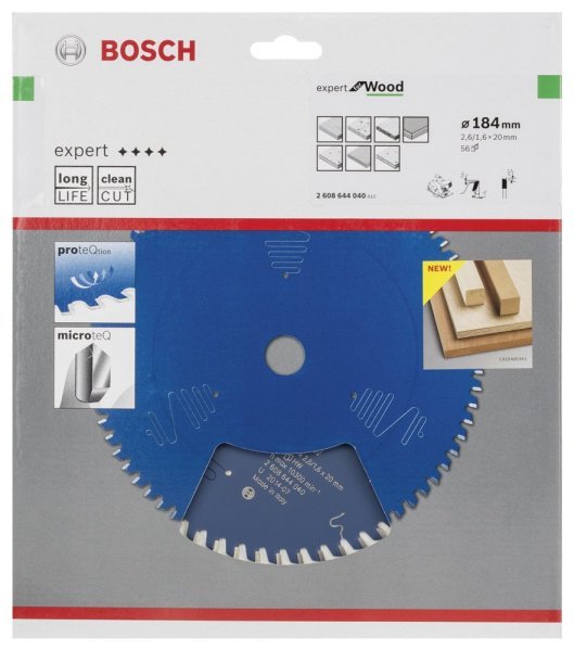 Bosch - Expert Serisi Ahşap için Daire Testere Bıçağı 184*20 mm 56 Diş 2608644040