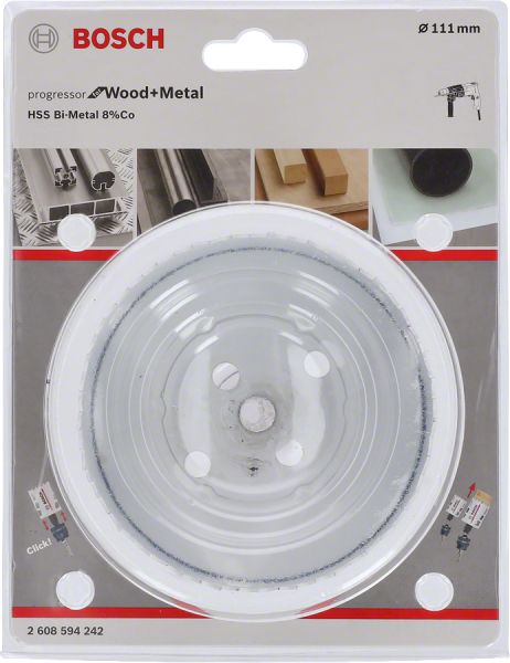 Bosch - Yeni Progressor Serisi Ahşap ve Metal için Delik Açma Testeresi (Panç) 111 mm 2608594242