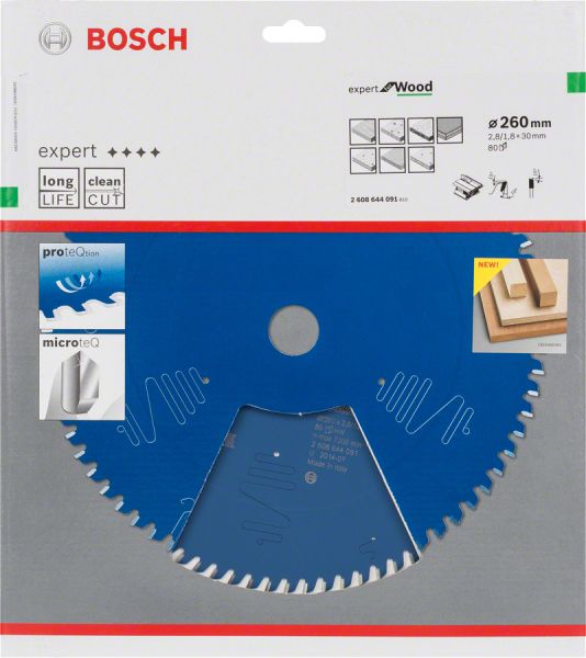 Bosch - Expert Serisi Ahşap için Daire Testere Bıçağı 260*30 mm 80 Diş 2608644091