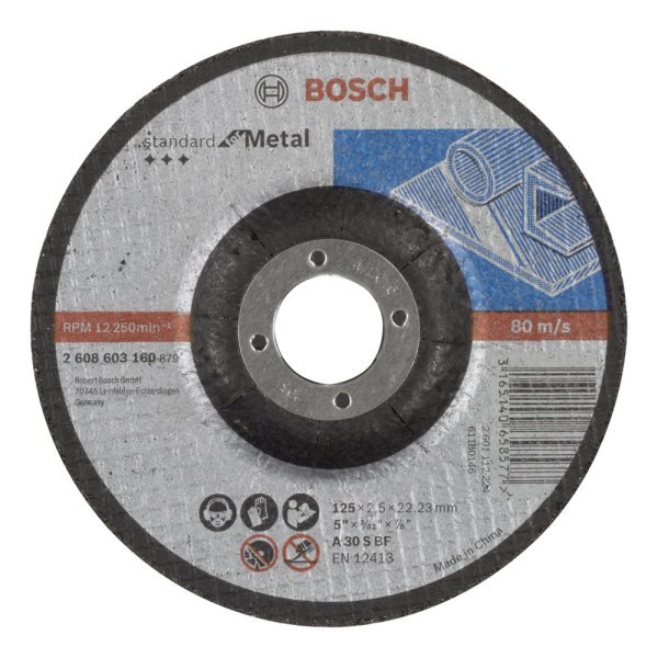 Bosch - 125*2,5 mm Standard Seri Bombeli Metal Kesme Diski (Taş) 2608603160