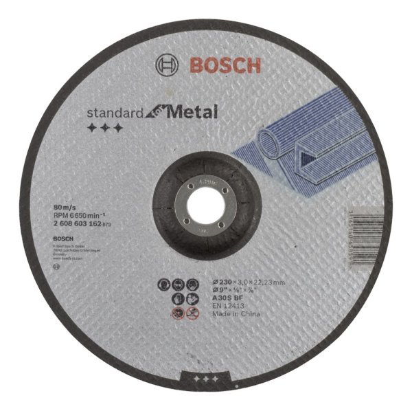 Bosch - 230*3,0 mm Standard Seri Bombeli Metal Kesme Diski (Taş) 2608603162