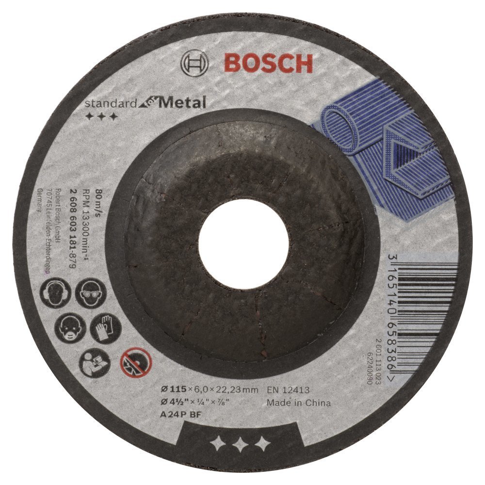 Bosch - 115*6,0 mm Standard Seri Bombeli Metal Taşlama Diski (Taş) 2608603181