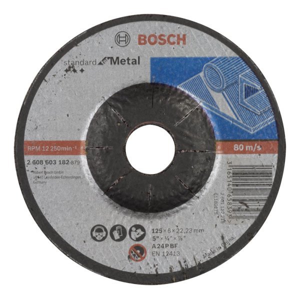 Bosch - 125*6,0 mm Standard Seri Bombeli Metal Taşlama Diski (Taş) 2608603182