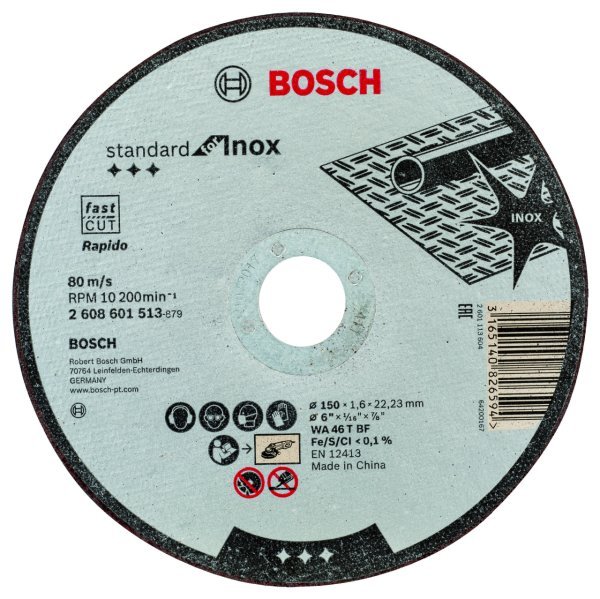 Bosch - 150*1,6 mm Standard Seri Düz Inox (Paslanmaz Çelik) Kesme Diski (Taş) - Rapido 2608601513