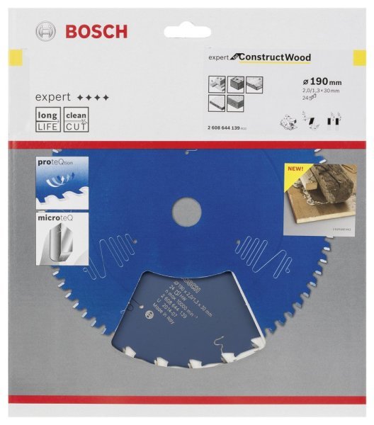 Bosch - Expert Serisi İnşaat Ahşabı için Daire Testere Bıçağı 190*30 mm 24 Diş 2608644139