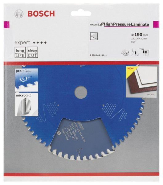 Bosch - Expert Serisi Yüksek Basınçlı Lamine Panel ve Trespa için Daire Testere Bıçağı 190*30 mm 56 Diş 2608644135
