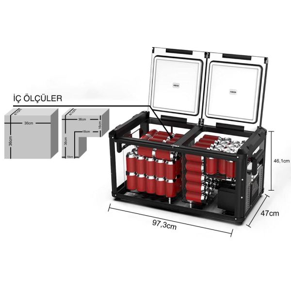 ICECO VL90PROD 12/24Volt 220Volt 90 Litre Çift Bölmeli Outdoor Kompresörlü Oto Buzdolabı/Dondurucu