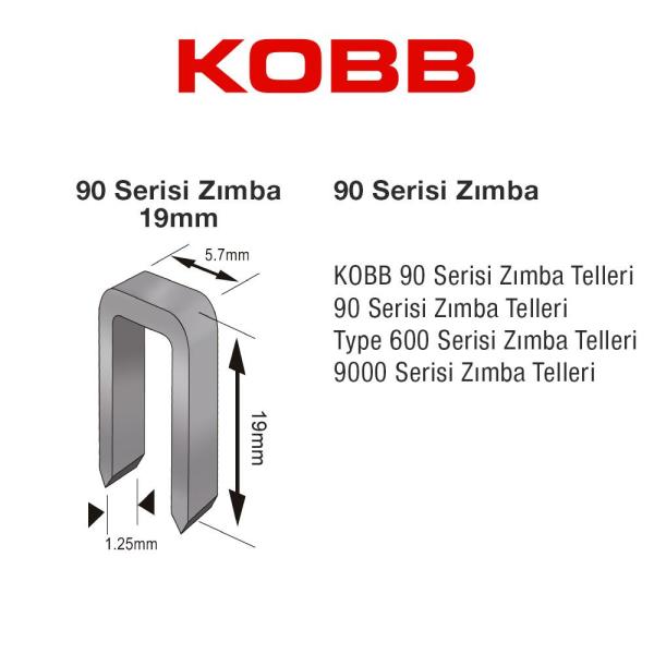 KOBB KBZ9019 19mm 2500 Adet 90 Serisi Ağır Hizmet Tipi Zımba Teli