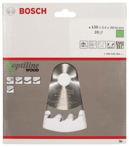 Bosch - Optiline Serisi Ahşap için Daire Testere Bıçağı 130*20 16 mm 20 Diş 2608640582