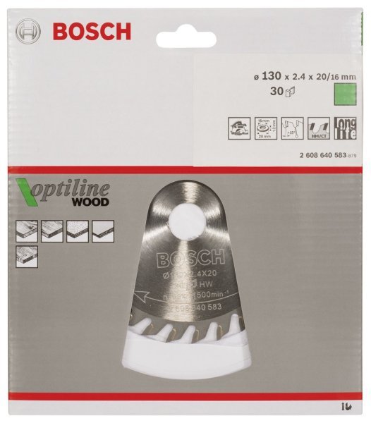 Bosch - Optiline Serisi Ahşap için Daire Testere Bıçağı 130*20 16 mm 30 Diş 2608640583