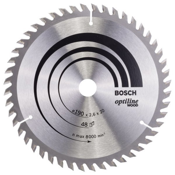 Bosch - Optiline Serisi Ahşap için Daire Testere Bıçağı 190*20 16 mm 48 Diş 2608640614