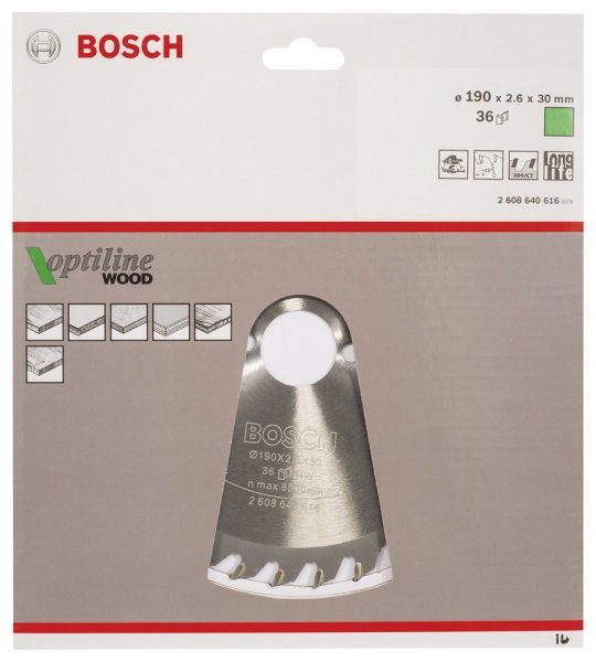 Bosch - Optiline Serisi Ahşap için Daire Testere Bıçağı 190*30 mm 36 Diş 2608640616