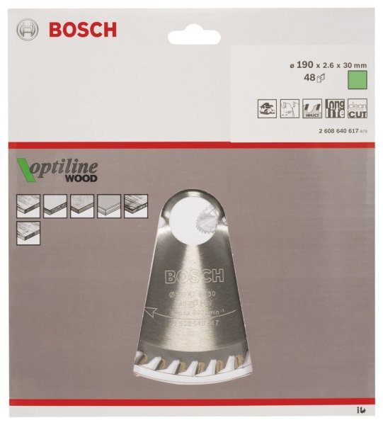 Bosch - Optiline Serisi Ahşap için Daire Testere Bıçağı 190*30 mm 48 Diş 2608640617
