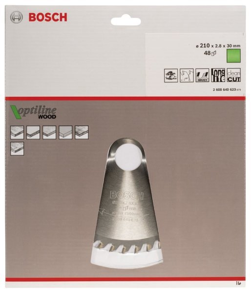 Bosch - Optiline Serisi Ahşap için Daire Testere Bıçağı 210*30 mm 48 Diş 2608640623