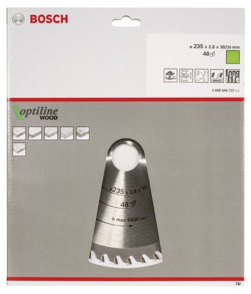 Bosch - Optiline Serisi Ahşap için Daire Testere Bıçağı 235*30 25 48 Diş 2608640727