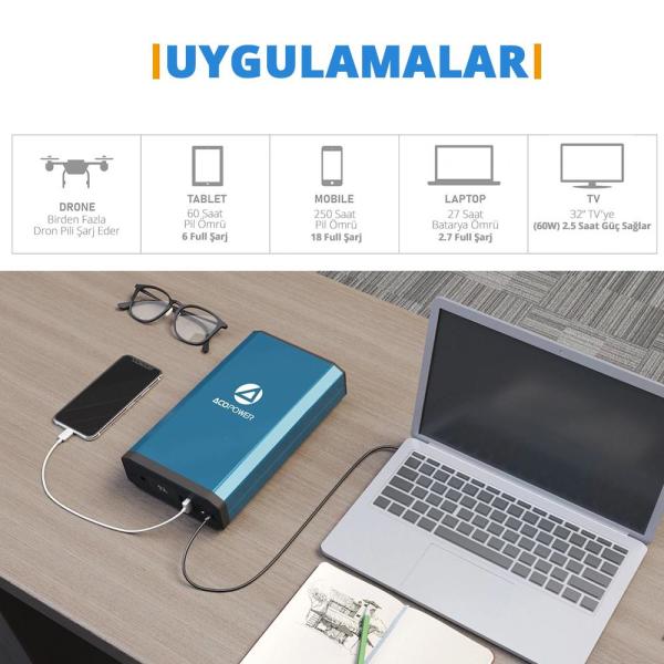 Acopoer X230 14.8Volt 13Amper Li-ion Yedek Buzdolabı Aküsü + Powerbank + LED Lamba