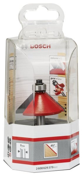 Bosch - Expert Serisi Ahşap İçin Çift Oluklu, Sert Metal Bilye Yataklı Pah Açma Frezesi 8*15,65*61 mm 2608629379