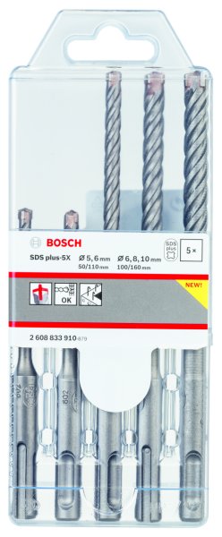 Bosch - SDS plus-5X Serisi Kırıcı Delici Matkap Ucu 5 Parça Set (5,6 x 110 mm, 6,8,10 x 160 mm) 2608833910