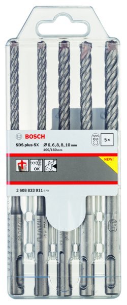 Bosch - SDS plus-5X Serisi Kırıcı Delici Matkap Ucu 5 Parça Set (6,6,8,8,10 x 160 mm) 2608833911
