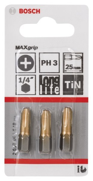 Bosch - Max Grip Serisi Vidalama Ucu PH3*25 mm 3'lü 2607001548