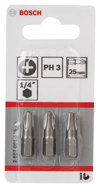 Bosch - Extra Hard Serisi Vidalama Ucu PH3*25 mm 3'lü 2607001515