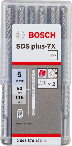 Bosch - SDS-Plus-7X Serisi Kırıcı Delici Matkap Ucu 5*115 mm 30'lu 2608576190