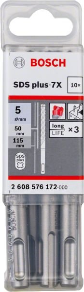 Bosch - SDS-Plus-7X Serisi Kırıcı Delici Matkap Ucu 5*115 mm 10'lu 2608576172