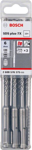 Bosch - SDS-Plus-7X Serisi Kırıcı Delici Matkap Ucu 6*165 mm 10'lu 2608576175