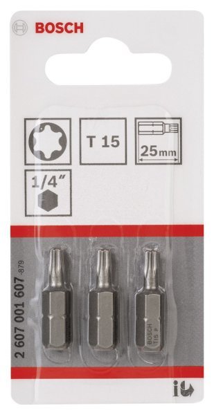 Bosch - Extra Hard Serisi Vidalama Ucu T15*25 mm 3'lü 2607001607