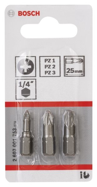 Bosch - 3 Parçalı Extra Hard Serisi Vidalama Ucu Seti PZ1 2 3*25 mm 2607001753