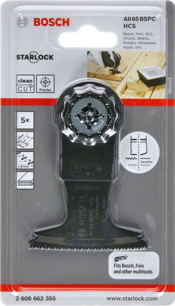 Bosch - Starlock - AII 65 BSPC - HCS Sert Ahşap İçin Daldırmalı Testere Bıçağı 5'li 2608662355