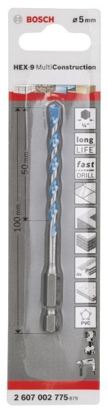 Bosch - Altıgen Şaftlı, HEX-9 Serisi Çoklu Malzeme için Matkap Ucu 5*100 mm 2607002775