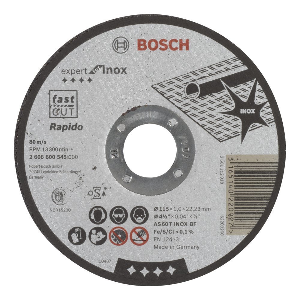 Bosch - 115*1,0 mm Expert Serisi Düz Inox (Paslanmaz Çelik) Kesme Diski (Taş) - Rapido 2608600545