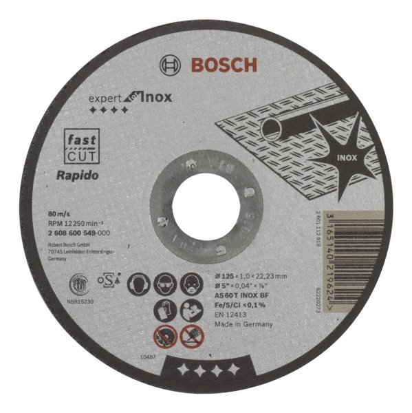 Bosch - 125*1,0 mm Expert Serisi Düz Inox (Paslanmaz Çelik) Kesme Diski (Taş) - Rapido 2608600549