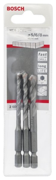 Bosch - Altıgen Şaftlı, HEX-9 Serisi Seramik için Matkap Ucu 3'lü Set 5-6-8 mm 2608589527