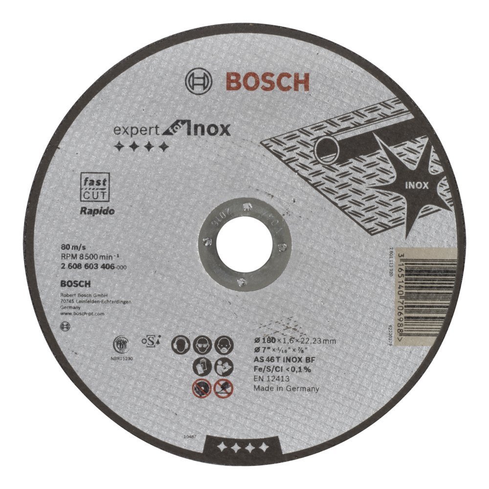 Bosch - 180*1,6 mm Expert Serisi Düz Inox (Paslanmaz Çelik) Kesme Diski (Taş) - Rapido 2608603406