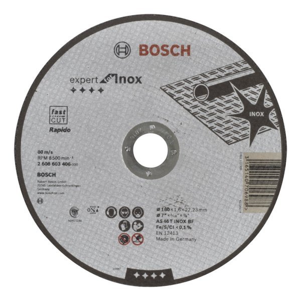 Bosch - 180*1,6 mm Expert Serisi Düz Inox (Paslanmaz Çelik) Kesme Diski (Taş) - Rapido 2608603406