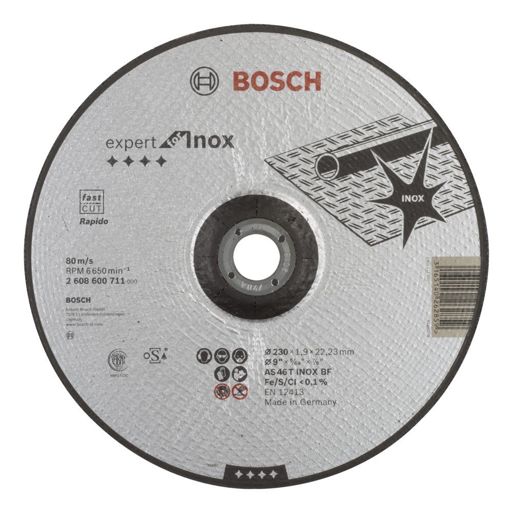 Bosch - 230*1,9mm Expert Serisi Bombeli Inox (Paslanmaz Çelik) Kesme Diski (Taş) - Rapido 2608600711